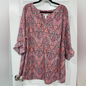 Croft & Barrow Multicolored Paisley Print Blouse Tunic in Size 3X